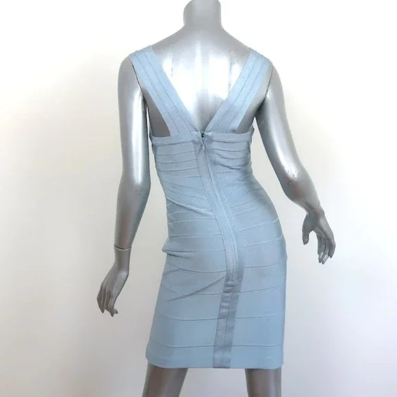 Herve Leger Criss Cross Bandage Dress Light Blue Size Small Sleeveless Mini - Picture 5 of 8
